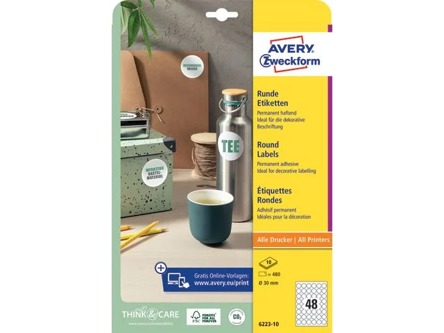Etikett AVERY papper Ø30mm vit 480/FP Handla nu