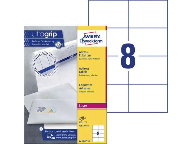 Etikett AVERY LASER 105x74mm 800/FP Fri frakt
