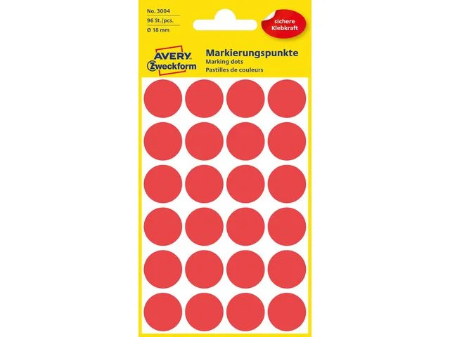 Beställ nu Färgkodningsprick AVERY Ø18mm röd 96/FP