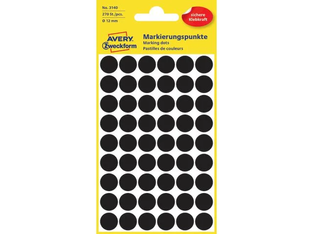 Färgkodningprick AVERY Ø12mm svart270/FP Kundfavorit
