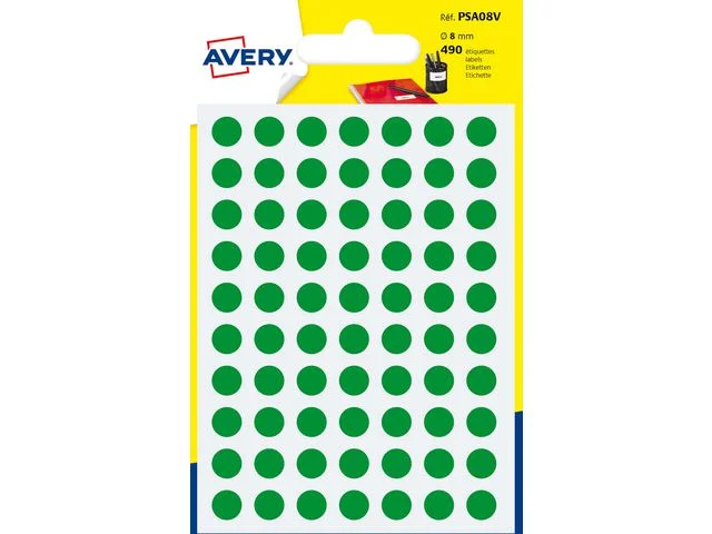 Etikett AVERY 8mm grön 490/FP Trygg betalning