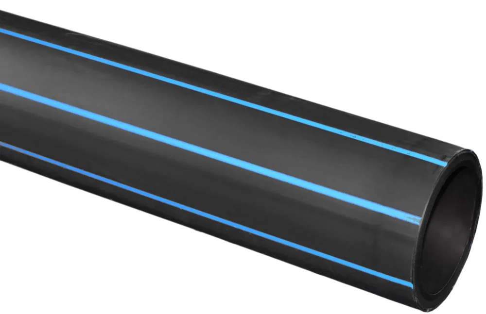 Kundfavorit PE Rör Kaczmarek Svart med blå stripe SDR11 PN16 PE100RC - 6 m